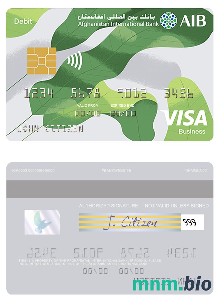 Afghanistan international bank visa biznes debet karta przykład w formacie PSD